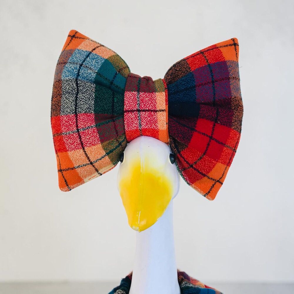 Porch Goose Giant Bow For 18-23" Goose Handmade Rainbow Ombre Plaid Blanket
